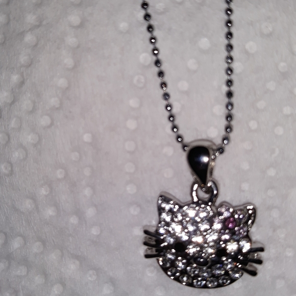 Hello Kitty Crystal Charm Necklace silver pl over ss with 16-18"chain NEW - Picture 5 of 7